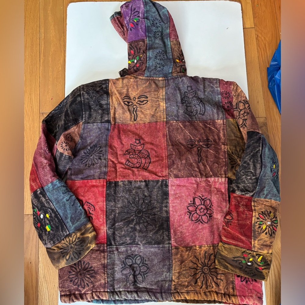 Colorful Patchwork boho Hoodie sz M - Picture 4 of 4